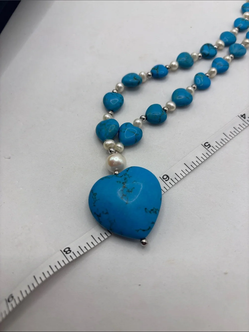 Danbury Mint set heart-shaped turquoise pendant bracelet earrings beaded pearl - Picture 11 of 12